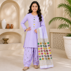 Girls Premium 3 Pc Cotton Lawn Shirt Shalwar Set – High Quality Stylish Kids Wear (6 to 13 Years)