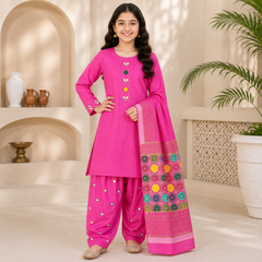 Girls Premium 3 Pc Cotton Lawn Shirt Shalwar Set – High Quality Stylish Kids Wear (6 to 13 Years)