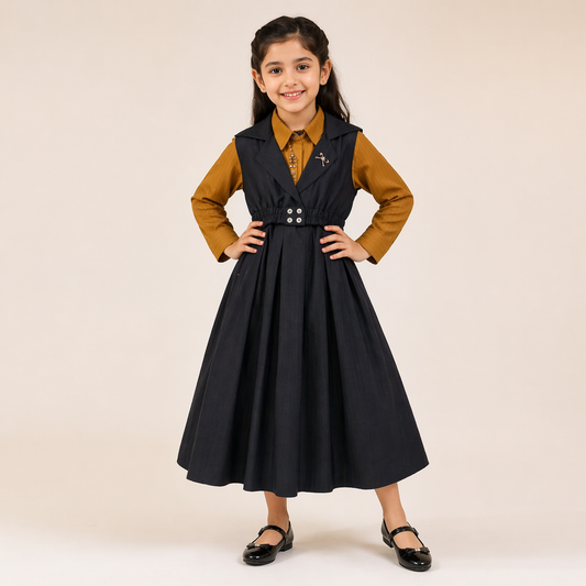 Girls 2-Piece Georgette Frock with Stylish Waistcoat (Ages 6–13 Years)