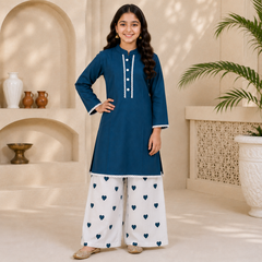 Heart Lawn Co-Ord Set – Girls Premium Summer Wear