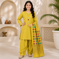 Girls Premium 3 Pc Cotton Lawn Shirt Shalwar Set – High Quality Stylish Kids Wear (6 to 13 Years)
