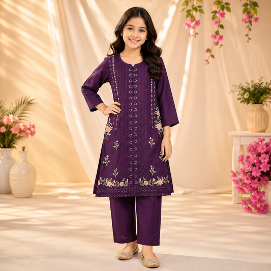 Embroidered Cotton Lawn Suit for Girls – 2 Piece