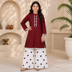 Heart Lawn Co-Ord Set – Girls Premium Summer Wear