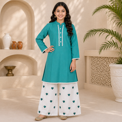 Heart Lawn Co-Ord Set – Girls Premium Summer Wear