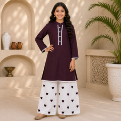 Heart Lawn Co-Ord Set – Girls Premium Summer Wear